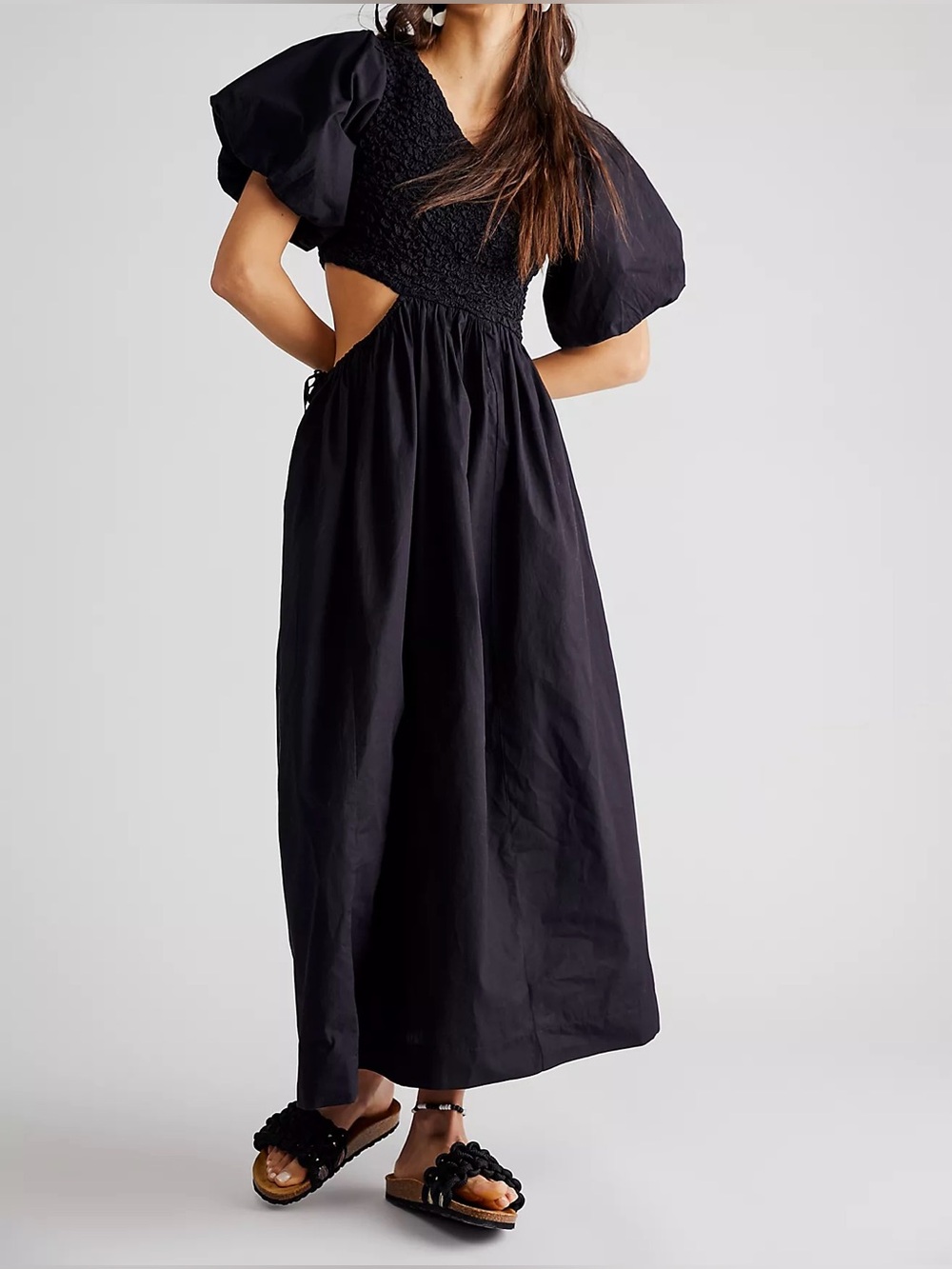 Free People Kalina Midi Dress Size Small-Read Below)Puff Sleeves Smocked Cutout